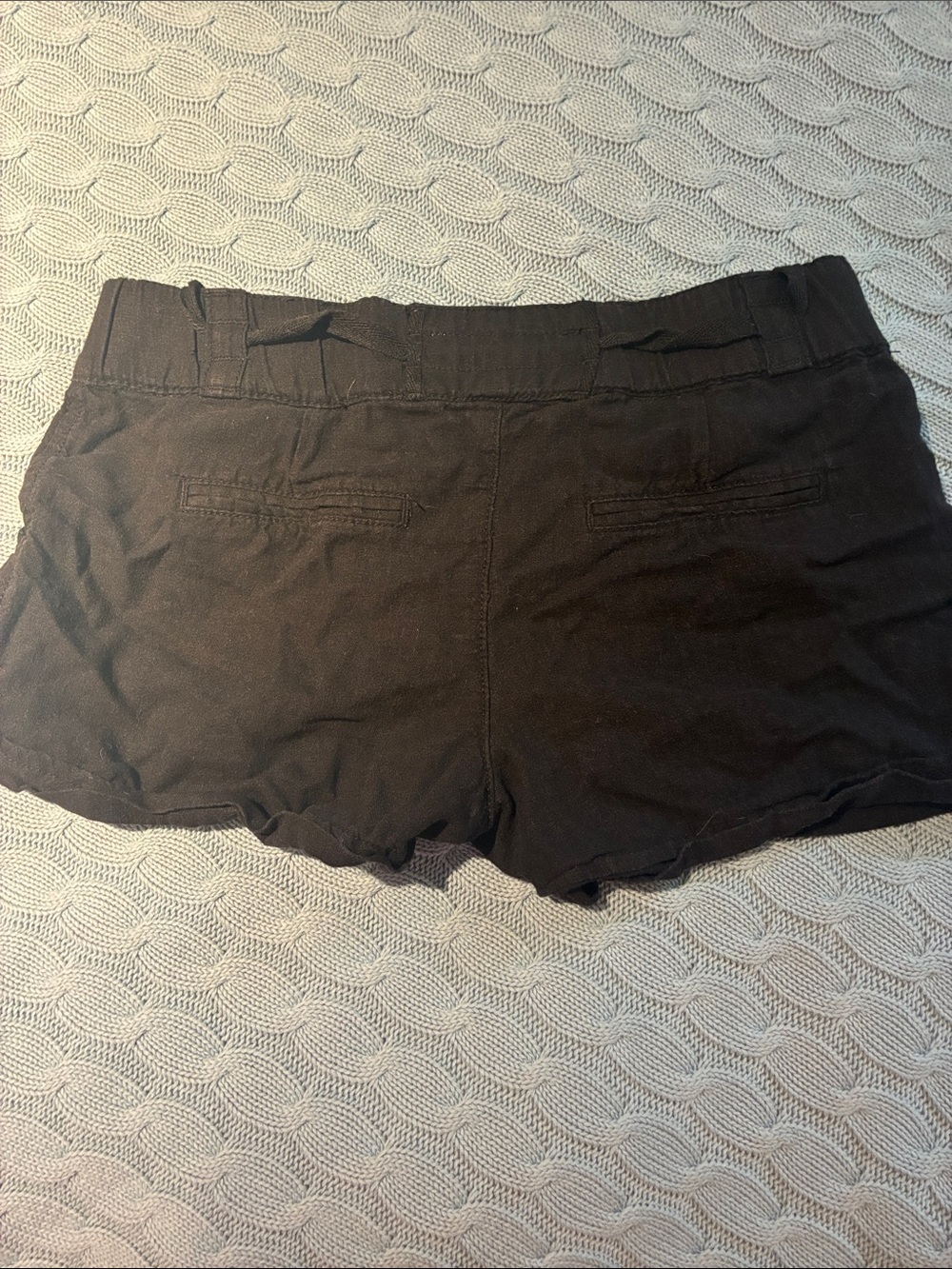 Black Linen Dynamite Drawstring Micro Shorts - Picture 2 of 3